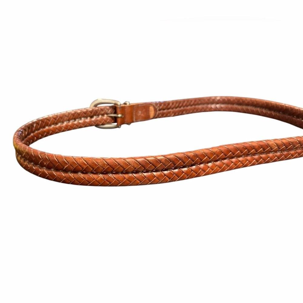 Vintage COACH Woven Leather Belt Tan Brown Silvertone Brass Hardware VGC - Picture 3 of 9